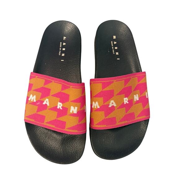 Marni Shoes - Marni Pink & Orange Geometric Logo Strap Slide Sandals - 39